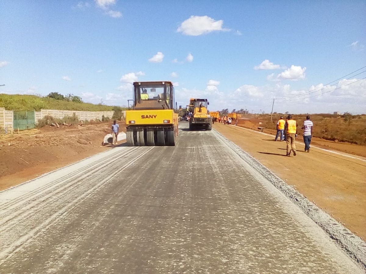 Road construction and compaction works in progress