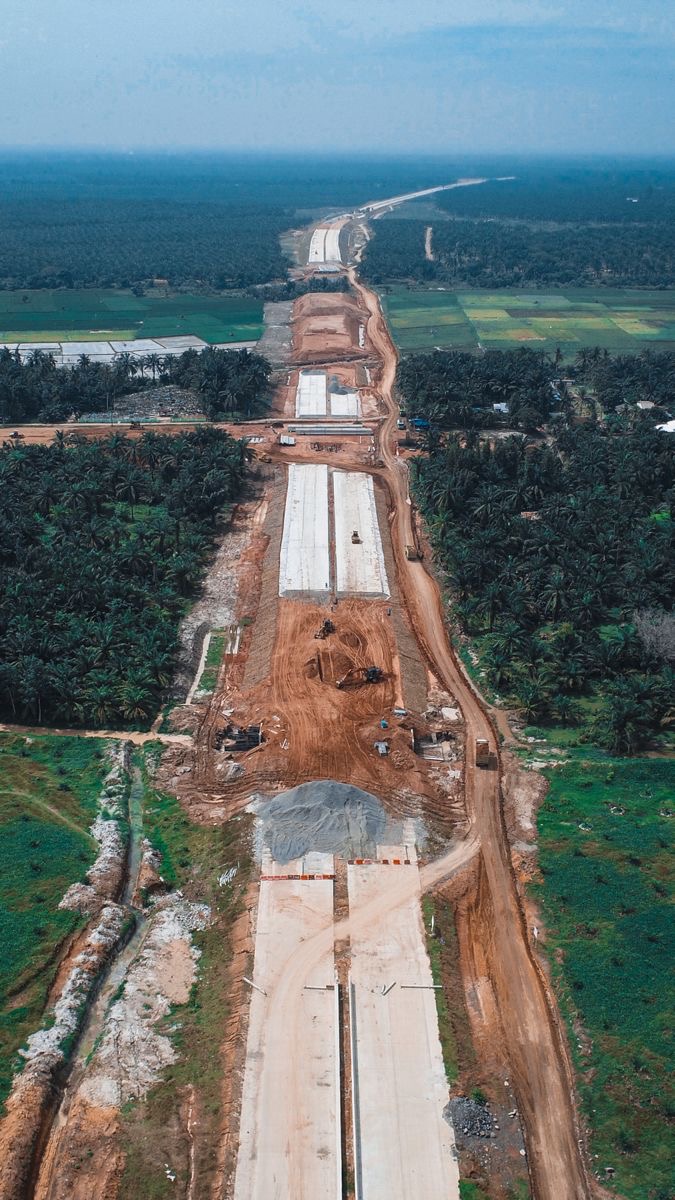 Major road construction corridor viewed from above