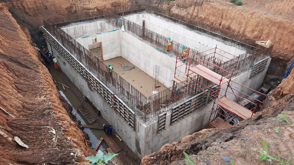 Reinforced concrete infrastructure structure under construction