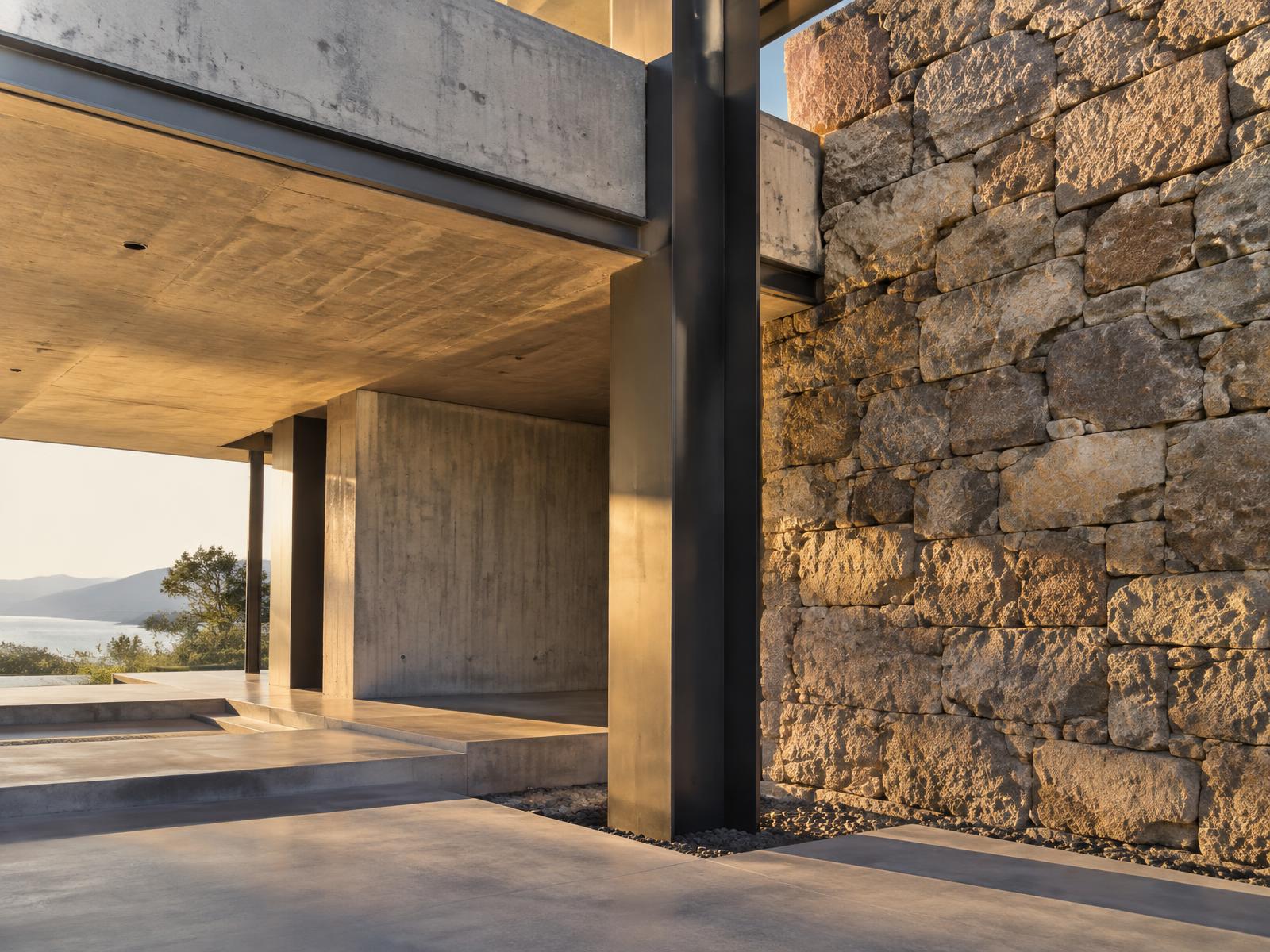 Precise concrete, steel and stone construction detail
